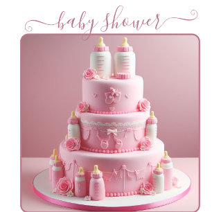 Invitation GÂTEAU DE BABY-SHOWER TOUT ROSE AVEC Biberons