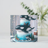 INVITATION GÂTEAU DE BALEINE NOIR ET BLANC ORCA CUTE ENFANTS (Debout devant)