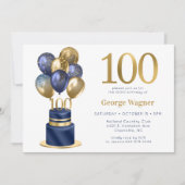 Invitation Gâteau de ballons bleu marine pour 100e anniversai (Devant)