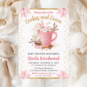 Invitation Gâteau de bébé aux cookies roses d'hiver à l'aquar
