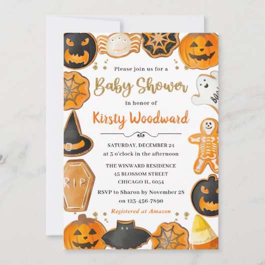 Invitation Gâteau de bébé Halloween aquarelle (Devant)