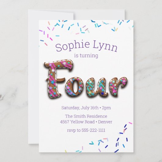 Invitation Gâteau de biscuits du 4e anniversaire (Devant)