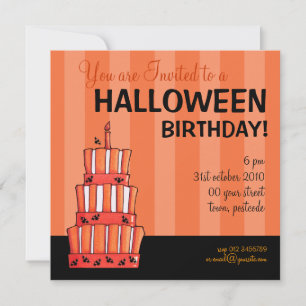 Invitation Gâteau de chauve-souris rayées d'orange Halloween