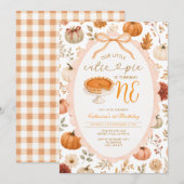Invitation Gâteau de citrouille d'automne Fleurs 1er annivers (Devant / Derrière)