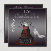 Invitation Gâteau de diva de disco, 17ème anniversaire de (Devant / Derrière)