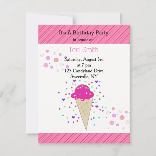 Invitation Gâteau de glace d'anniversaire avec confettis (Devant)