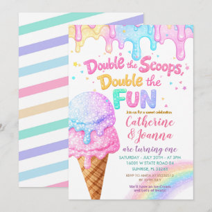 Invitation Gâteau de glace d'anniversaire Double the Scoops P