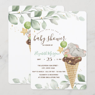 Invitation Gâteau de glace éléphant bébé mignon pour Baby Sho
