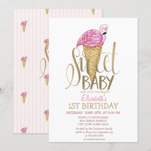 Invitation Gâteau de glace rose flamant rayé Cool Anniversair