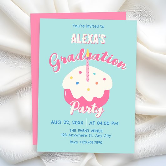 Invitation Gâteau de graduation bleu rose