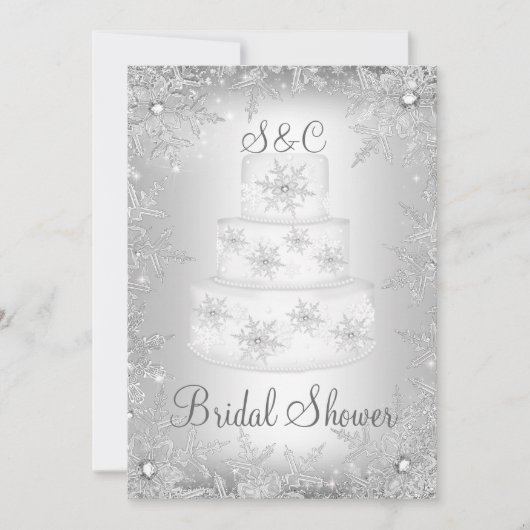 Invitation Gâteau de mariage à monogramme flocon de neige Bab (Devant)