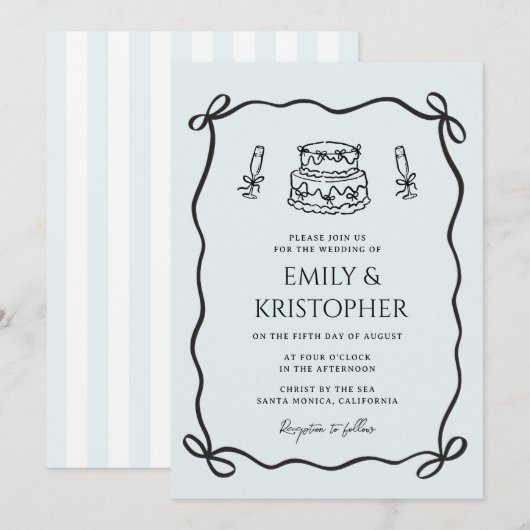 Invitation Gâteau de Mariage à Ruban Coquet (Devant / Derrière)