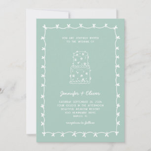 Invitation Gâteau de Mariage Dessiné à la Main Fantaisiste Ve