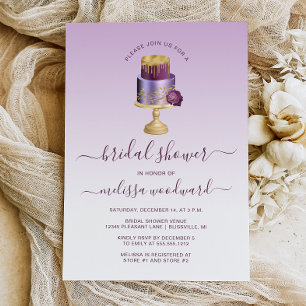 Invitation Gâteau de Mariage Glamour Violet Or Fête de Mariag