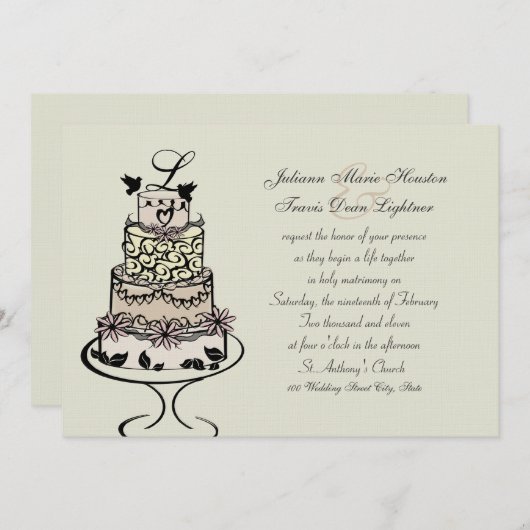 Invitation Gâteau de Mariage Monogramme / Mariage (Devant / Derrière)