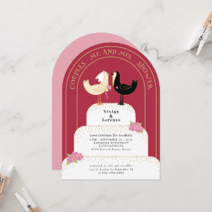 Invitation Gâteau de Mariage Rétro Amoureux Arc-en-Ciel Coupl