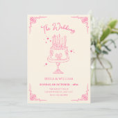 Invitation Gâteau de mariage rose mignon (Debout devant)
