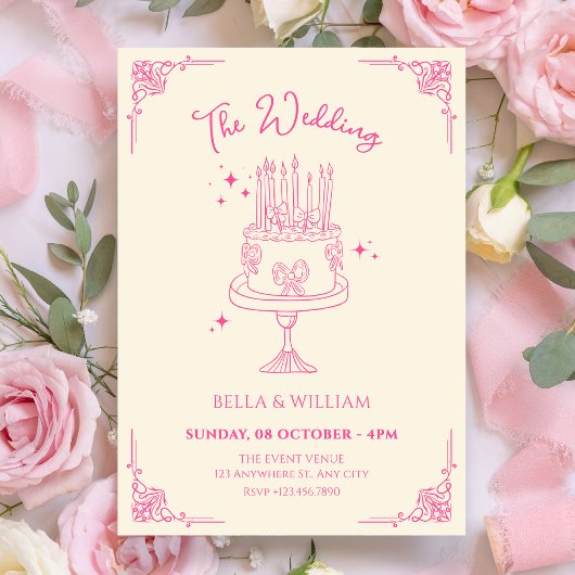 Invitation Gâteau de mariage rose mignon