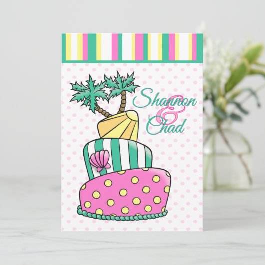 Invitation Gâteau de plage tropicale (Debout devant)