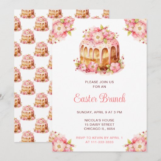 Invitation Gâteau de printemps brunch de Pâques (Devant / Derrière)