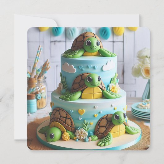 INVITATION GÂTEAU DE TORTLE WHIMSICAL ANNIVERSAIRE (Devant)