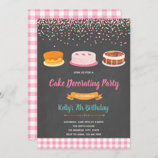 Invitation Gâteau décorant l'invitation de partie (Devant / Derrière)