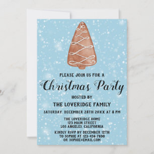 Invitation Gâteau d'épices Fête de Noël Arbre Bleu Neige