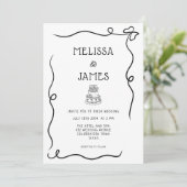 Invitation Gâteau Dessiné à la Main Mariage Fantaisiste (Debout devant)