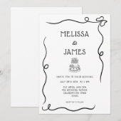 Invitation Gâteau Dessiné à la Main Mariage Fantaisiste (Devant / Derrière)