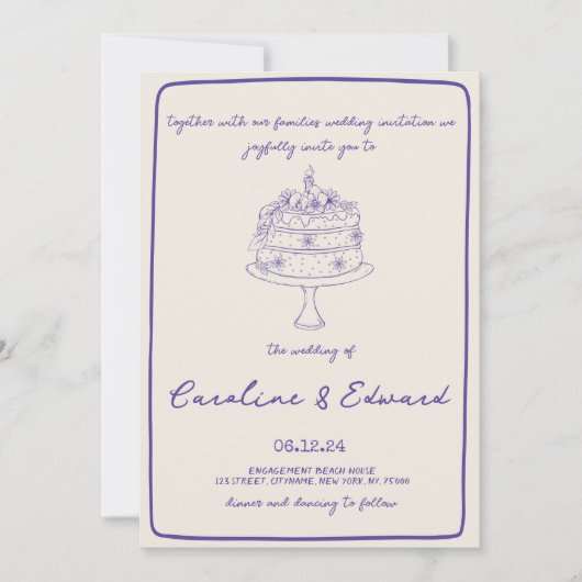 Invitation Gâteau Dessiné à la Main Moderne Mariage rétro boh (Devant)