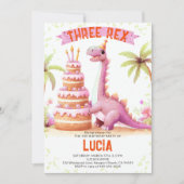 Invitation Gâteau Dinosaure Trois Rex Aquarelle Fille Anniver (Devant)