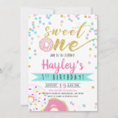 Invitation Gâteau Donut Aquarelle Rose Doré Anniversaire 1 an (Devant)