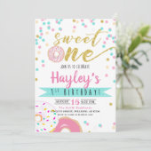 Invitation Gâteau Donut Aquarelle Rose Doré Anniversaire 1 an (Debout devant)