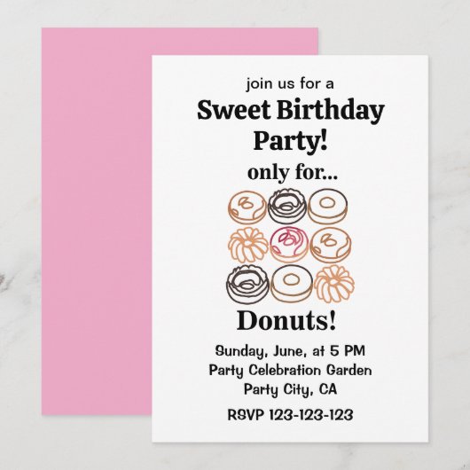 Invitation Gâteau Donut Drôle Joyeux Anniversaire (Devant / Derrière)