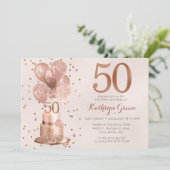Invitation Gâteau d'or rose 50e anniversaire (Debout devant)