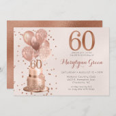 Invitation Gâteau d'or rose 60e anniversaire (Devant / Derrière)