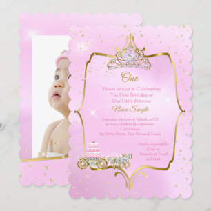 Invitation Gâteau du 1er anniversaire Cendrillon Carrosse Ros