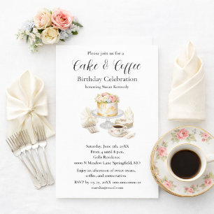 Invitation Gâteau Élégant & Café Fête d'anniversaire