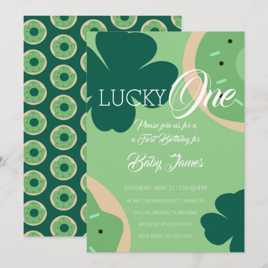 Invitation Gâteau en forme de trèfle St. Patrick Lucky pour l (Devant / Derrière)