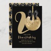 Invitation Gâteau en pop-cake pour anniversaire 20 ans noir (Devant / Derrière)