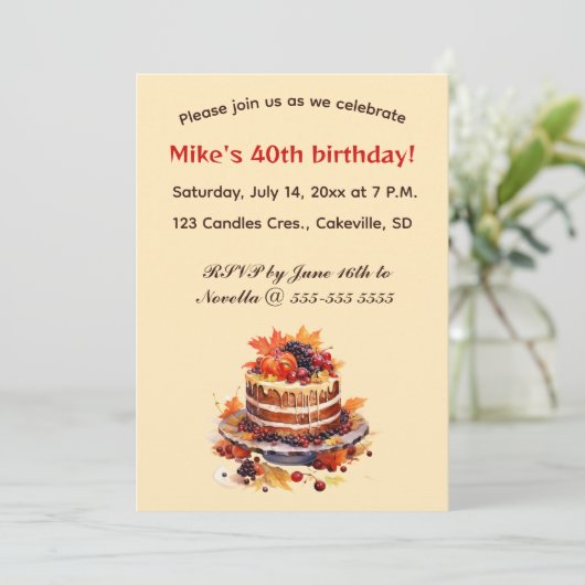 Invitation Gâteau et baies modifiables Anniversaire (Debout devant)