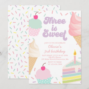 Invitation Gâteau et glace pour un troisième anniversaire