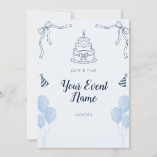 Invitation Gâteau étagé à l'illustration de ruban Bleu