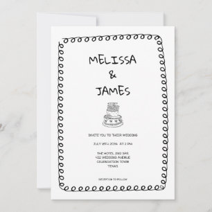 Invitation Gâteau Fantaisiste Doodle Dessin à la Main Mariage
