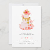 Invitation Gâteau Fleur Rose Douce Fille Bébé Anniversaire (Devant)