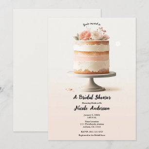 Invitation Gâteau Floral Élégant Rose Pêche pour Baby Shower
