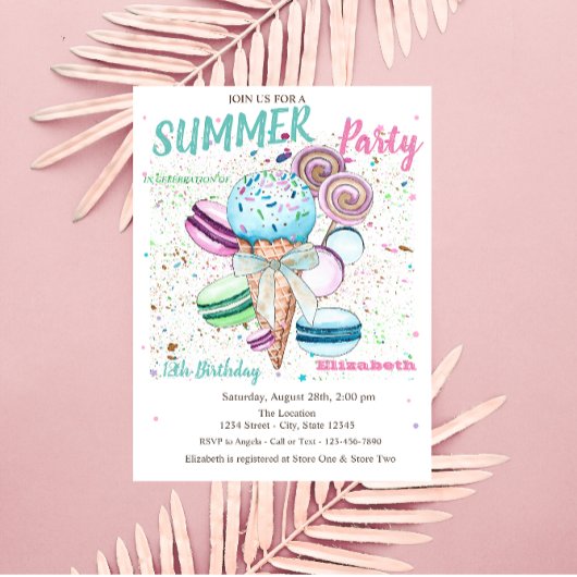 Invitation Gâteau glacé à l'aquarelle Macarons Anniversaire d