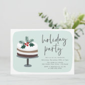 Invitation Gâteau glaçé avec fête de Noël de houx (Debout devant)