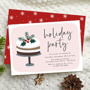 Invitation Gâteau glacé avec Holly Fête de Noël rose et rouge
