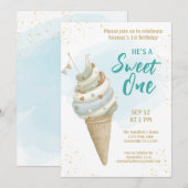 Invitation Gâteau glacé d'anniversaire pour le premier annive (Devant / Derrière)